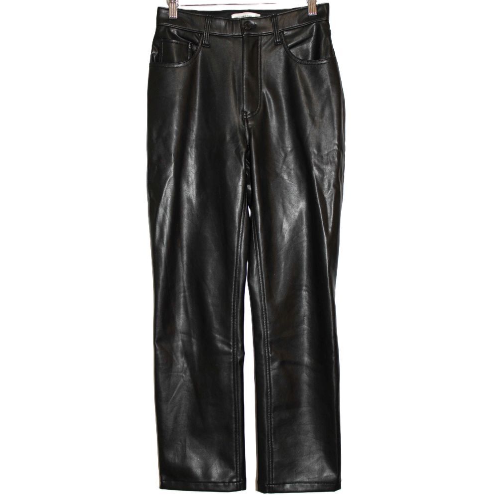 Abercrombie & Fitch 90s Straight Ultra High Rise Black Vegan Leather Size 27 4 S